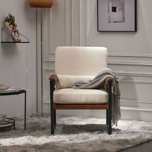 Poltrona Singola con Struttura in Ferro, Braccioli in Pelle a Nido d'Ape Beige-Marrone, Sedia da Interno per il Tempo Libero con Rivestimento Morbido - Product Image 5