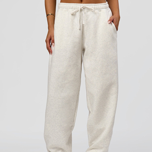 Pantalon Harem ample pour femme, taille mi-haute, cordon de serrage, couleur unie, en molleton de coton, décontracté, longueur intégrale, pour l'automne - Product Image 5