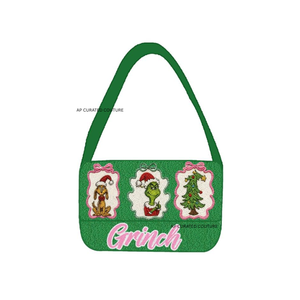 Bolso de Hombro con Cuentas Hecho a Mano con Diseño de Grinch, Patrón a Cuadros Rosa, Bolso de Mujer Moderno, de Calidad Premium, Personalizado y a la Moda - Product Image 6
