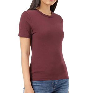 T-shirt en jersey uni à manches courtes et col rond pour femme, coupe ajustée, décontracté, toutes saisons - Product Image 5