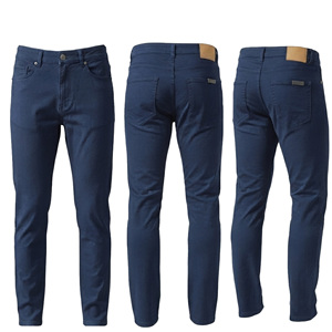 Pantalon décontracté pour homme MASTER TEXTILE, coupe ajustée confortable, coton/élasthanne, taille mi-haute, sergé tissé respirant, teint en pièce, fermeture boutonnée - Product Image 1