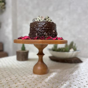 Présentoir à gâteaux rond en bois fabriqué à la main avec accents en pierre naturelle, présentoir de cuisine de style piédestal rustique pour la maison et les fêtes - Product Image 2