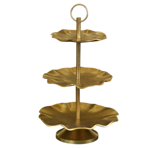 Elegant Home Decoration Cupcake Holder Handcrafted 2 Tier Rectangular Brass Cake Stand With Hammered & Golden Finish Cake Stand - Product Image 2