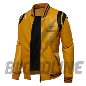 Blouson Bomber en Cuir PU Noir pour Homme BLOODLINE, Fermeture Éclair, Col Rabattu, Vêtement Casual d'Automne - Product Image 4