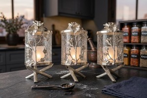 Modern Luxury <b>Glass</b> <b>Food</b> <b>Storage</b> <b>Containers</b> Cylinder Shape Airtight Metal Lid Handcrafted Design Stackable Kitchen Use - Product Image 4