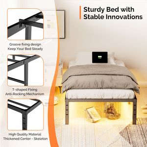 Letto a piattaforma in metallo nero dal design semplice, con porte USB-C integrate e luci LED, senza rete a molle, ideale per appartamenti - Product Image 4