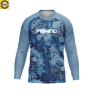 Camisa de Pesca de Manga Larga para Hombre, Estampado de Camuflaje Azul, UPF50+, Protección Anti-UV, Top Deportivo - Product Image 5