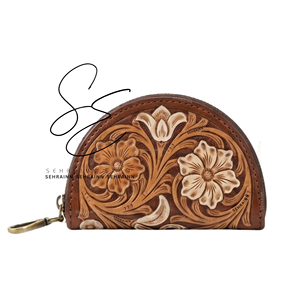 SEHRAINN 2026 Genuine Tooled Leather Coin Purse Cute Fashion <b>Zip</b> <b>Wallet</b> Card & Coin Holder Pouch Western Cowhide Mini Purse - Product Image 1