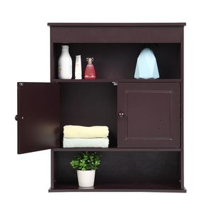 Mobiletto da Bagno a Due Ante in Legno Massello, Armadietto a Muro con Organizer per Medicinali, Vanità da Bagno - Product Image 3