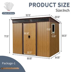 Abri de jardin en métal couleur café de 2,4 m x 1,8 m avec fenêtre et plaque transparente pour jardin et pelouse - Product Image 3
