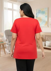 T-shirt décontracté pour femme Blessed Mama Mom Mode, en coton rouge et noir, col rond, manches courtes, coupe ample, imprimé, en jersey - Product Image 2