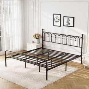Struttura letto matrimoniale king size in metallo resistente con testiera e contenitore in acciaio, non richiede rete a molle - Product Image 1