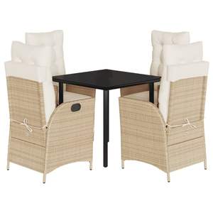 Juego de comedor de patio de 5 piezas de ratán polivinílico beige con cojines Colección de muebles de exterior elegante - Product Image 2