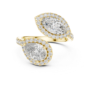 Bague de mariage en or jaune 14 carats avec diamants de laboratoire ronds, marquise et poire pour femme |   Nouveau diamant cultivé - Product Image 1