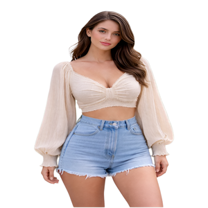 เสื้อผ้าฝ้ายเครปผสมลูเร็กซ์ ดีไซน์หรูหราสำหรับงานปาร์ตี้ ผู้ผลิตแบบ OEM ODM - Product Image 1