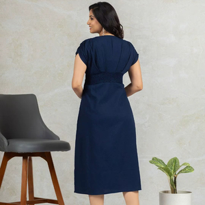 Vestido Midi Fruncido con Cuello V y Manga Corta de Gasa Estampada para Mujer, Nuevo Vestido Formal Elegante de Verano - Product Image 3