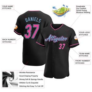 Jersey de Béisbol Personalizado con Bordado Auténtico en Negro, Rosa y Azul Claro, Uniforme Deportivo de Equipo Personalizado, Transpirable, de Poliéster, con Botones - Product Image 5