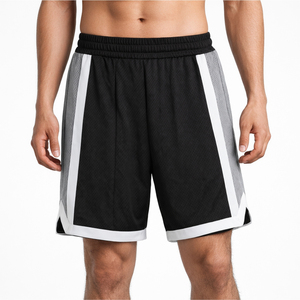 Shorts de basket respirants pour hommes, noir et blanc rayé, taille élastique, mi-longueur, style sportif, tissu en mesh - Product Image 3