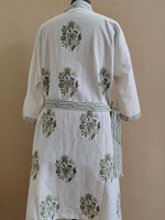 Robe Kimono en Coton Imprimée à la Main, Motif Floral Géométrique Vert, Style Jaipuri Bohème, Coupe Ample, Idéale pour Spa, Hôtel, Resort, Vente en Gros pour Adultes