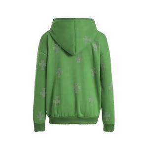 Sudadera con capucha con cordón de diamantes de imitación bordada con cremallera completa de Color sólido hecha a medida, ropa de calle cómoda para las estaciones de invierno, sudaderas con capucha - Product Image 2