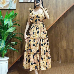 Robe longue élégante et simple pour femme, lavable, confortable, décontractée ou habillée, taille naturelle, en soie, à manches courtes, style polo - Product Image 3