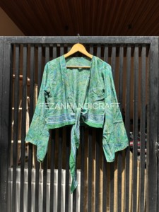 Blusa Holgada con Estampado Paisley y Cuello en V para Mujer, Estilo Bohemio, Manga Kimono, Blusa Cruzada de Seda para Primavera/Verano - Product Image 2