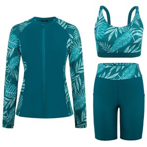 <b>Women</b>’s 3 Piece Rash Guard Set <b>Women</b> <b>Swim</b> <b>Shirt</b> Sports Bra High Waist Shorts Fitness Workout Outfit Long Sleeve - Product Image 1