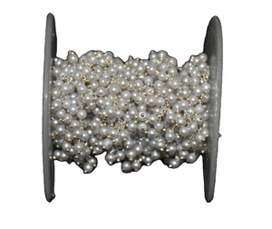 Chaîne de chapelet en perles blanches de 3 mm, plaquée or, enroulée sur fil, pour la fabrication de bijoux, vendue au mètre - Product Image 1