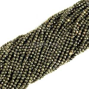 Cuentas redondas microfacetadas de pirita natural de 2 mm, cuentas de pirita para la fabricación de joyas, suministros al por mayor, cuentas sueltas facetadas con corte de diamante. - Product Image 1