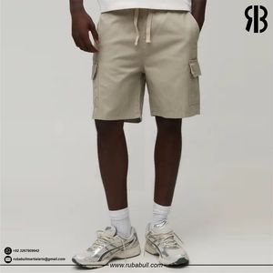 Shorts cargo beiges pour homme RUBABULL, taille mi-haute, cordon de serrage, décontractés, style bermuda, avec poches, 100% coton toile respirant - Product Image 5