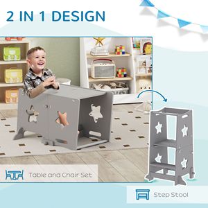 Torre per Bambini 2-in-1 Grigia con Ringhiera di Sicurezza, Set di Mobili per Bambini per Lavabo, Cucina o Bancone - Product Image 5