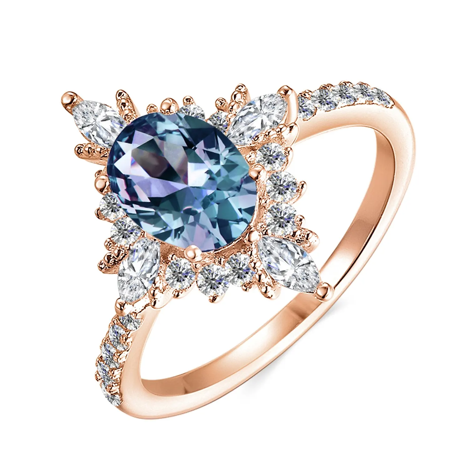 2021 ayar gümüş 18k altın kaplama yeni renk değişimi Alexandrite taş Retro kokteyl yüzüğü Destiny mücevherat