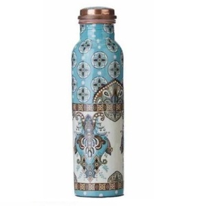 Indian Handmade Best Quality Pure <b>Copper</b> Water <b>Drinking</b> <b>Bottle</b> for Gym Home Office Sticker Printed Solid <b>Copper</b> <b>Bottle</b> - Product Image 1