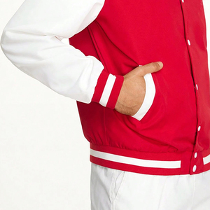 Minimalist Red Men Varsity <b>Jacket</b> <b>White</b> Contrast Sleeve Blank Bomber <b>Jacket</b> Custom Team Casual Sportswear Baseball Uniform - Product Image 6