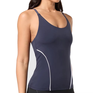 Débardeur de sport pour femme, yoga, fitness, logo personnalisé sur le devant, couleur unie, respirant, séchage rapide, tissu en toile, 220g polyester/coton - Product Image 2