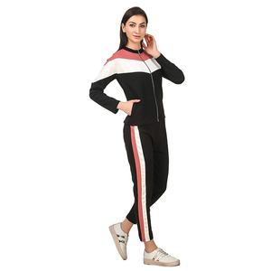 Women Color Blocking <b>Tracksuit</b> Set Full Sleeve Zipper Front Sporty Style Breathable Polyester Cotton Autumn Wear - Product Image 3