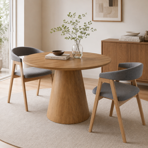 ARTERRA Handmade Solid Teak Wood Dining <b>Table</b> Set Modern Pedestal <b>Table</b> Upholstered Chairs Eco-Friendly Durable Home Furniture - Product Image 6