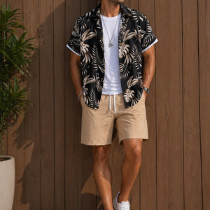 Men's Casual Beech Wear Summer Shirt 300 Grams Breathable Quick Dry Eco-Friendly Short Sleeve Floral Print Design 100% Polyest - Product Image 1