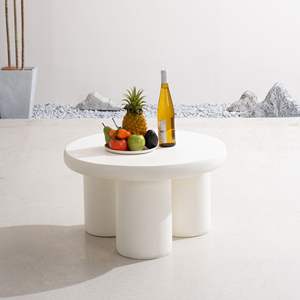 27.5\" Off-White <b>Outdoor</b> <b>Round</b> Coffee <b>Table</b> Durable Magnesium Oxide Product - Product Image 2