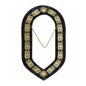 Collier de maître de la franc-maçonnerie plaqué or sur velours bleu - Product Image 1