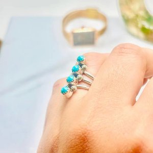 Handmade Kingman Turquoise Long <b>Ring</b> in Sterling Silver Boho Western <b>Statement</b> Jewelry for Women - Product Image 2