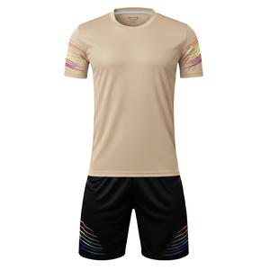 Ensemble d'uniformes de football personnalisés pour jeunes, 100 % polyester, maille, découpe automatisée, impression dégradée, maillot de football à col rond et short - Product Image 3