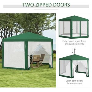 Tenda da Esterno per Feste 13FT X 11FT, Verde, Esagonale, Parasole con Pareti Laterali in Rete Protettiva, Corde e Picchetti in Poliestere - Product Image 5