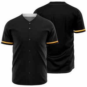 Classical Trends Baseball Jersey Men Black Gold Trim Short Sleeve Button Front Custom <b>Name</b> Number Team Apparel - Product Image 6