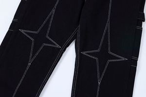 Jeans de créateur pour hommes coupe droite, style streetwear, avec broderies étoiles polaires et franges, de fabricant - Product Image 5