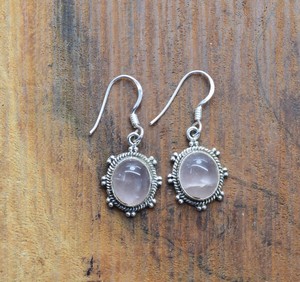 Pendientes Colgantes Ovalados de Plata de Ley 925, Estilo Bohemio, con Cuarzo Rosa, Diseño de Paz, Joyería de Regalo de Boda para Mujer - Product Image 6