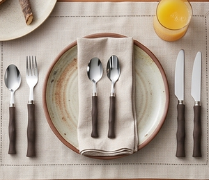 Stainless Steel Flatware Set With Wooden Handle Durable <b>Vintage</b> Style <b>Cutlery</b> For Camping Outdoor Use - Product Image 3