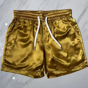 Pantalones cortos de satén para hombre, lisos, con cordón en la cintura, informales, transpirables, talla grande, pantalones cortos de seda para dormir. - Product Image 4