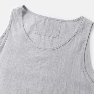 Débardeur en coton gris pour homme, col en V, décontracté, respirant, tricoté, couleur unie, sans manches - Product Image 4