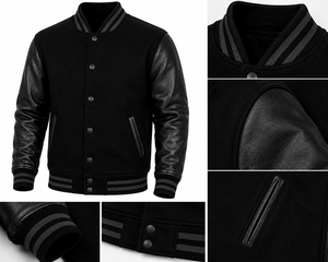 Dumela Custom Black <b>Varsity</b> <b>Bomber</b> <b>Jacket</b> <b>Men</b> Embroidered Regular Fit Winter Outerwear Windproof OEM Service - Product Image 3